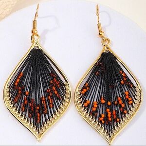 Boho Tribal Thread Woven Beaded Drop Earrings
